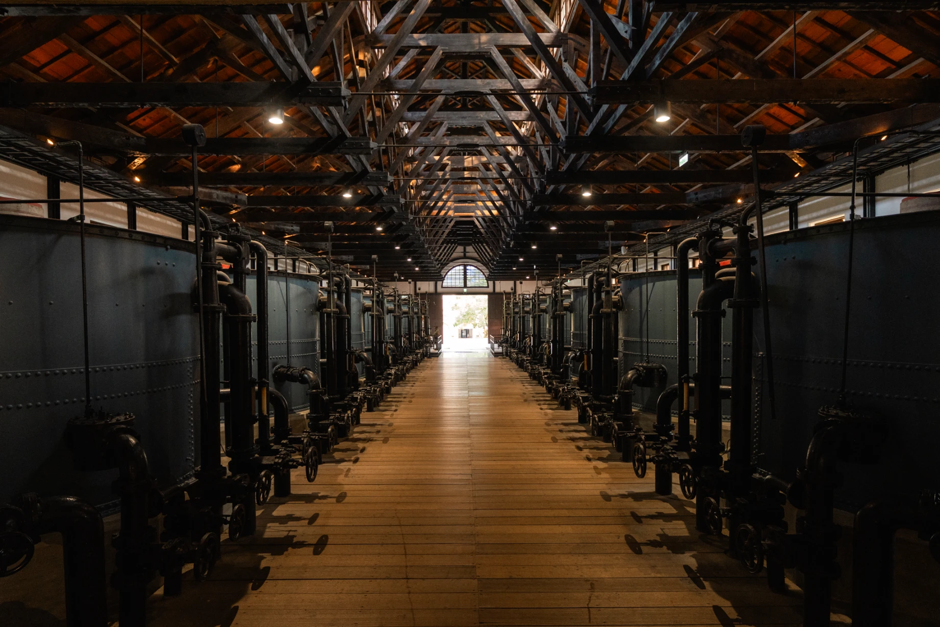 Historic brick architecture and industrial water facilities at Tainan Waterworks Museum preserving Taiwan’s engineering heritage.