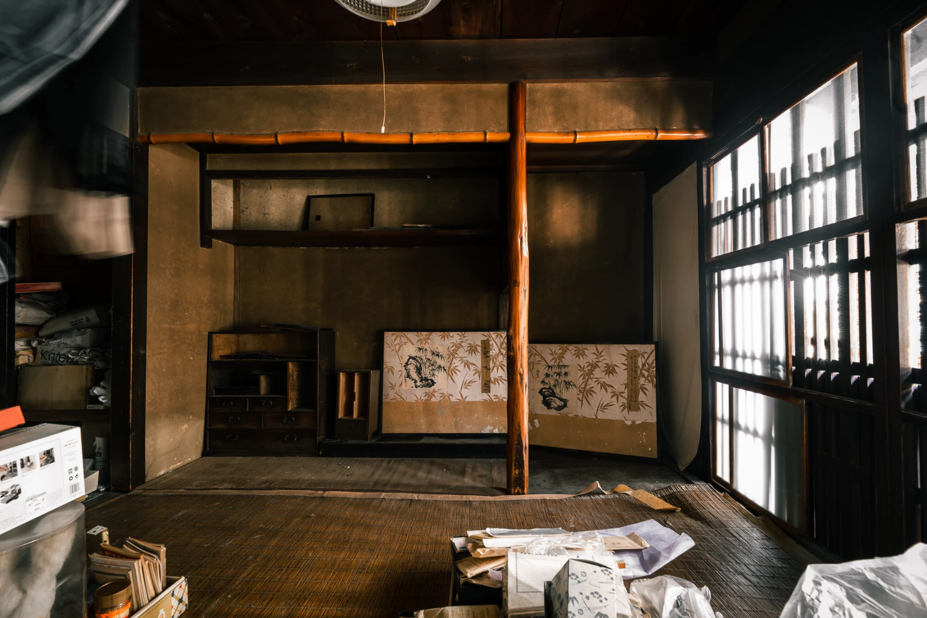 Interior view of a traditional Kyoto machiya before renovation and transformation into a hospitality space