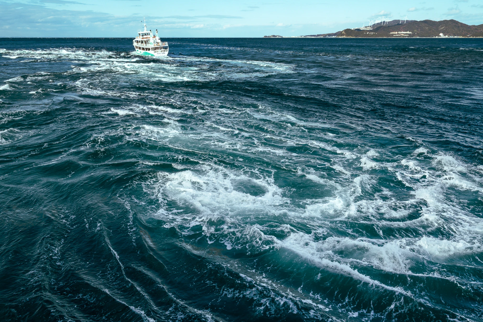 Tidal currents and bridge infrastructure across the Naruto Strait in Shikoku.