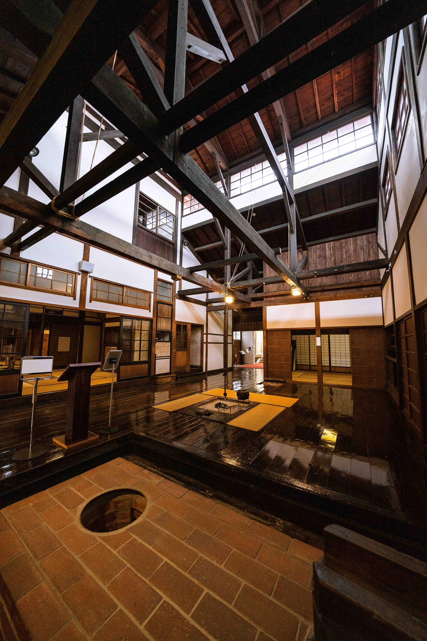 Timber roof structure above the historic house interior
