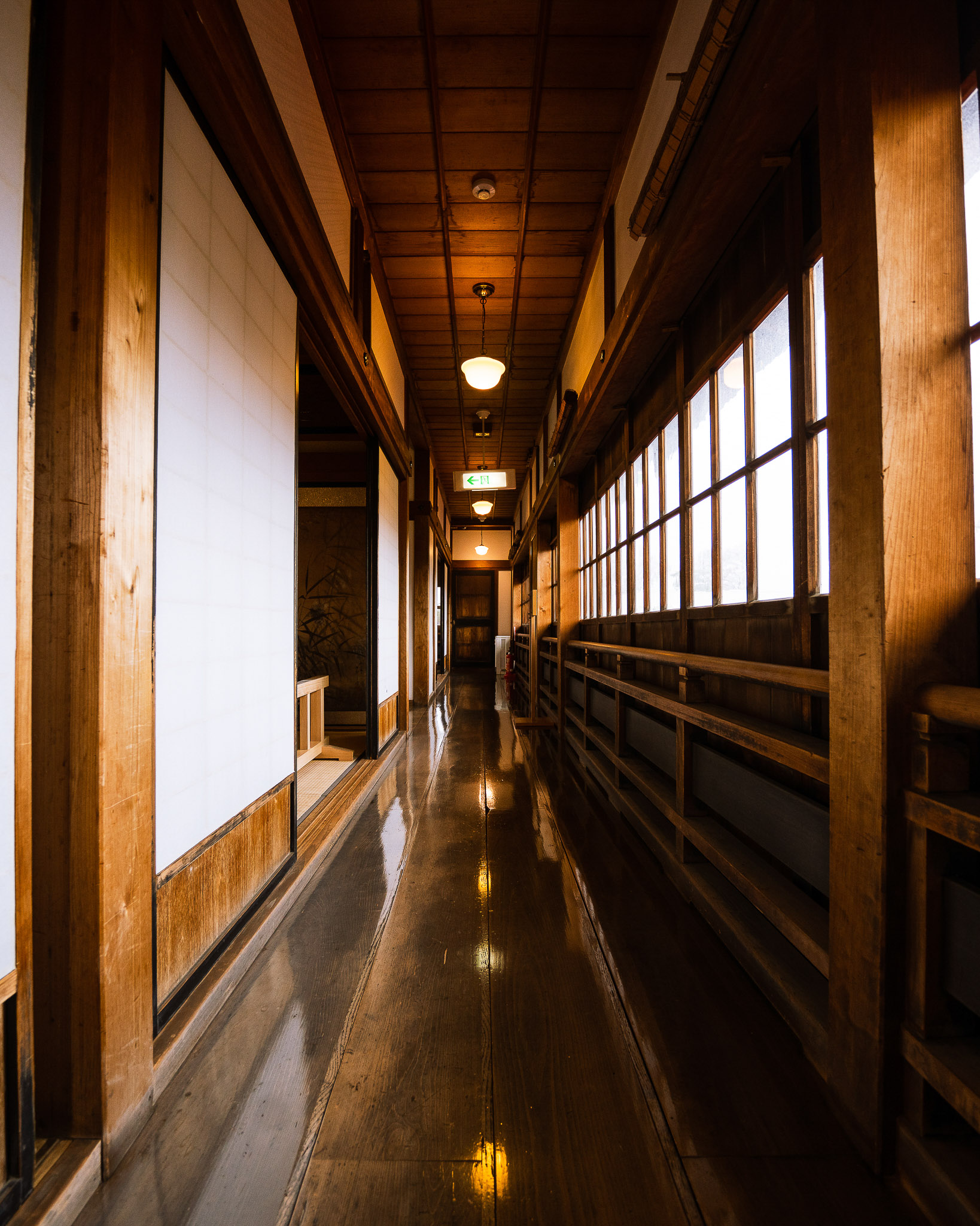 Warm light along an interior corridor